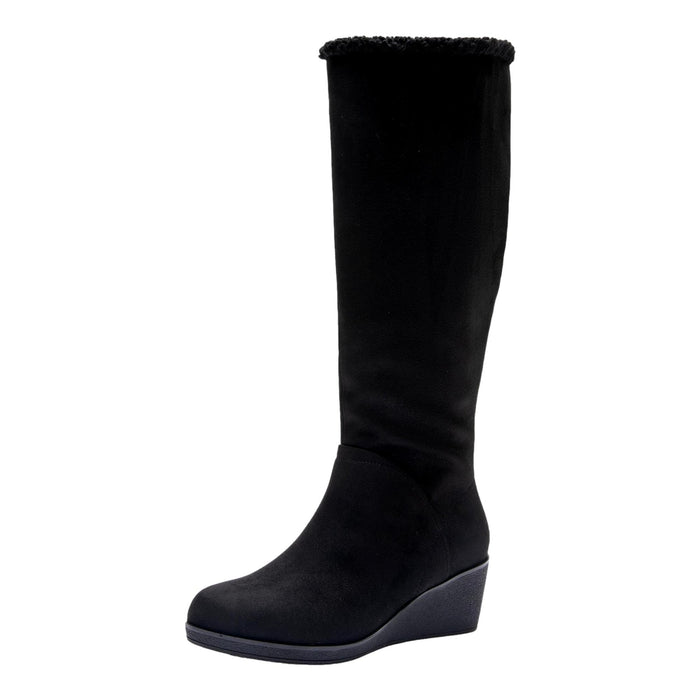 Aerosoles Binocular Tall Wedge Boot Black Faux Suede  BINOCULAR-SHEARLING Women's