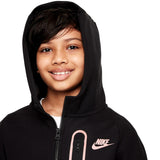 Nike Sportswear Tech Fleece Full Zip Hoodie Black/Orange  DJ5494-010 Grade-School